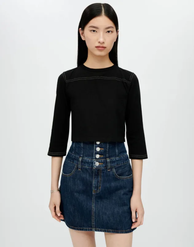 Hanes Cropped Varsity Tee - Black with Cream Stitch sold by Re/Done