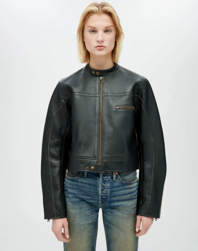 Racer Leather Jacket - Black Leather sold by Re/Done