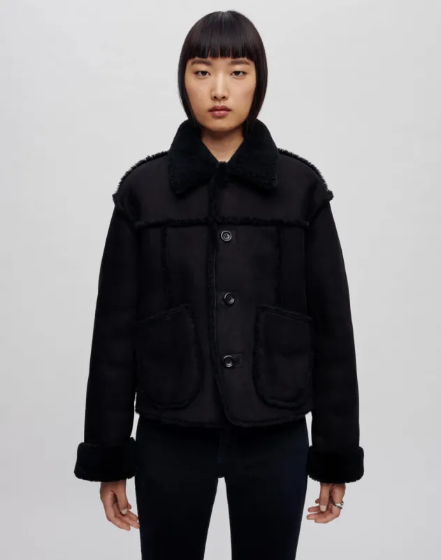 Reversible Shearling Boxy Jacket - Black Shearling sold by Re/Done