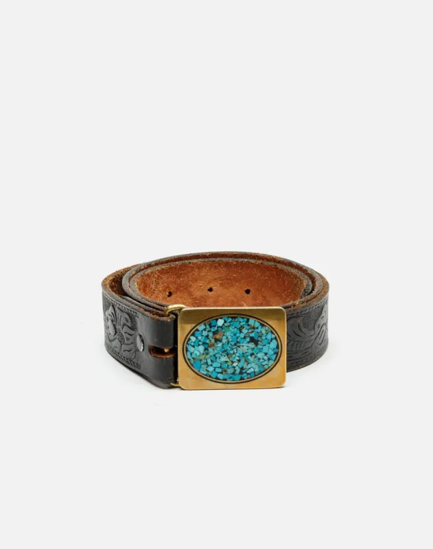 70s Turquoise Inlay Tooled Belt - #48 sold by Re/Done