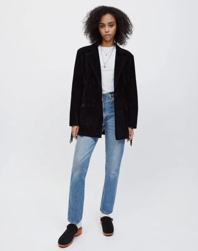 Suede Fringe Blazer - Black made by Re/Done
