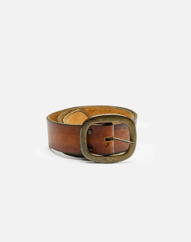 1970s Leather Mushroom And Bronze Buckle Belt - # 125 sold by Re/Done