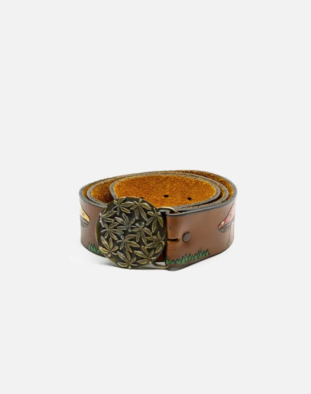 1970s Leather Mushrooms And Pot Leaves Belt - # 130 sold by Re/Done