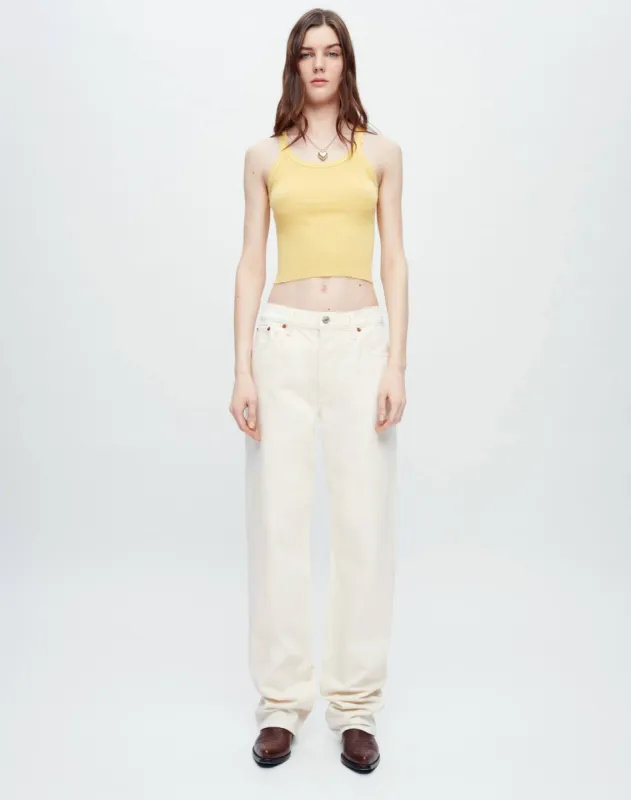 Hanes Cropped Rib Tank - Yellow with Ivory Stitch sold by Re/Done