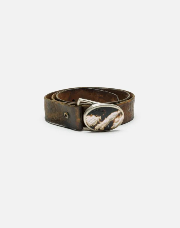 70s Abalone Buckle On Leather Belt sold by Re/Done