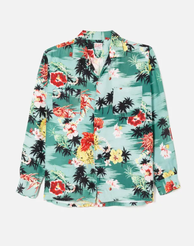 50s Surfrider Long Sleeve Hawaiian Shirt -#41 made by Re/Done