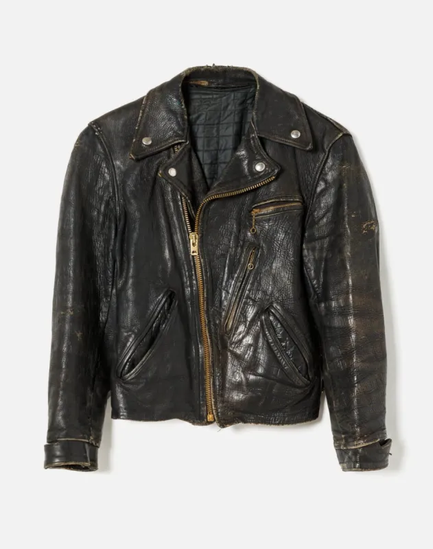 40s Distressed Leather Moto Jacket sold by Re/Done