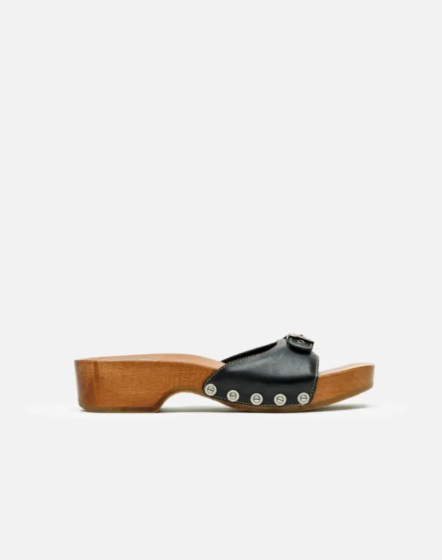 Scholl Clog Sandal - Black Leather sold by Re/Done