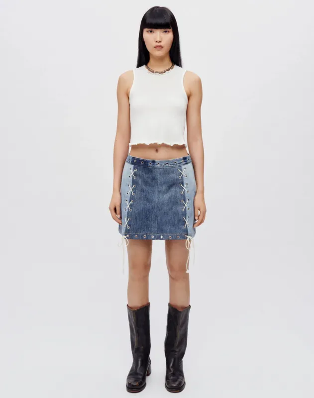 Crinkle High Neck Tank - Vintage White made by Hanes