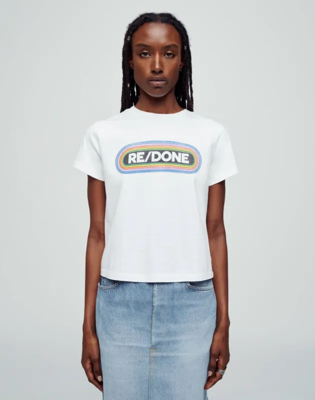 Classic "RE/DONE Rainbow" Tee - Optic White made by Re/Done