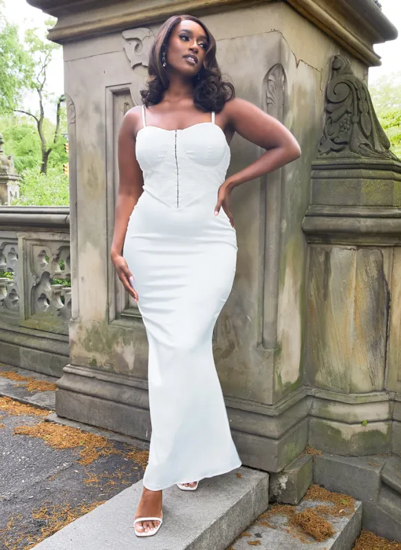 Janessa Satin Corset Maxi Bodycon Dress sold by Rebdolls