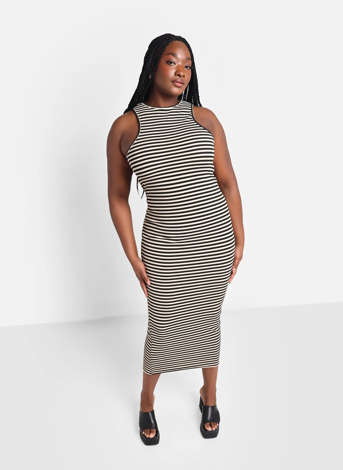 Jenna Striped Maxi Bodycon Dress - Tan & Black sold by Rebdolls
