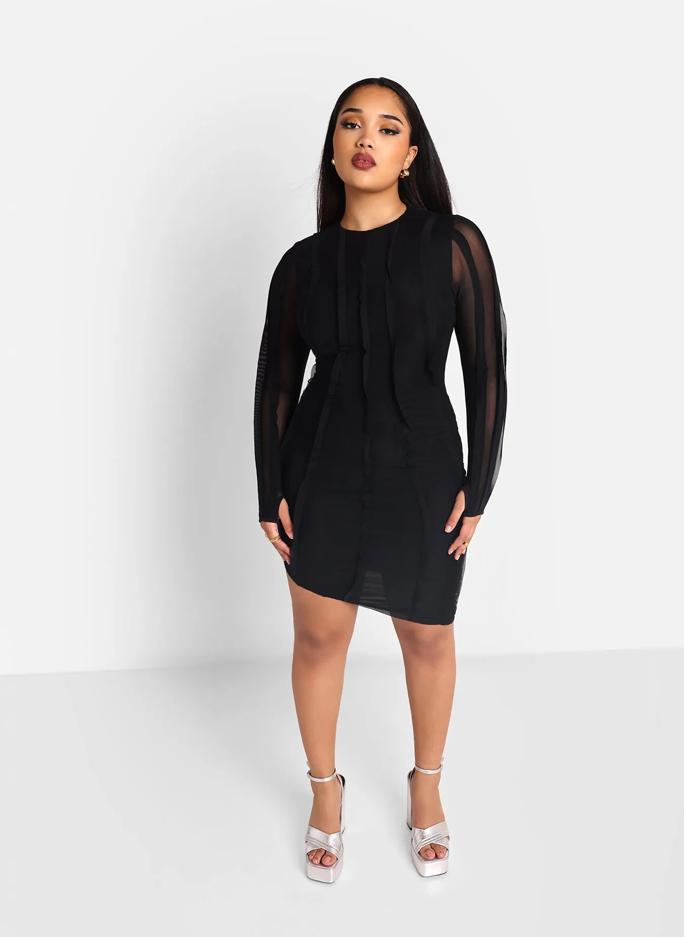 Mia Mesh Asymmetrical Mini Bodycon Dress sold by Rebdolls product image thumbnail 2