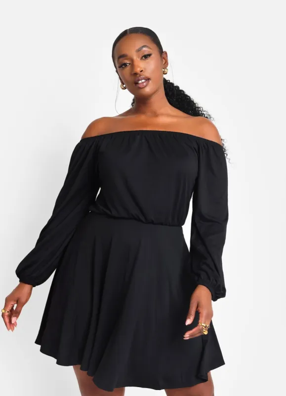 Evelyn Off Shoulder Mini Skater Dress sold by Rebdolls