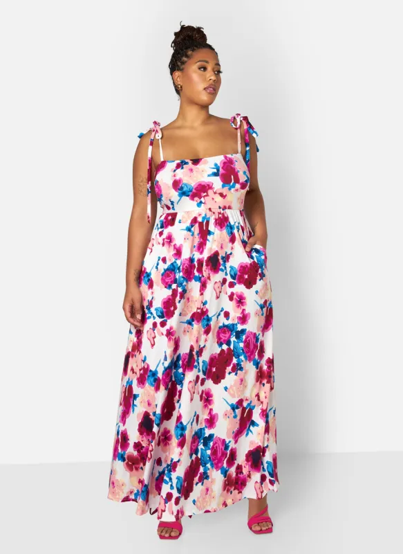 Ana Floral Skater Maxi Dress - Magenta sold by Rebdolls