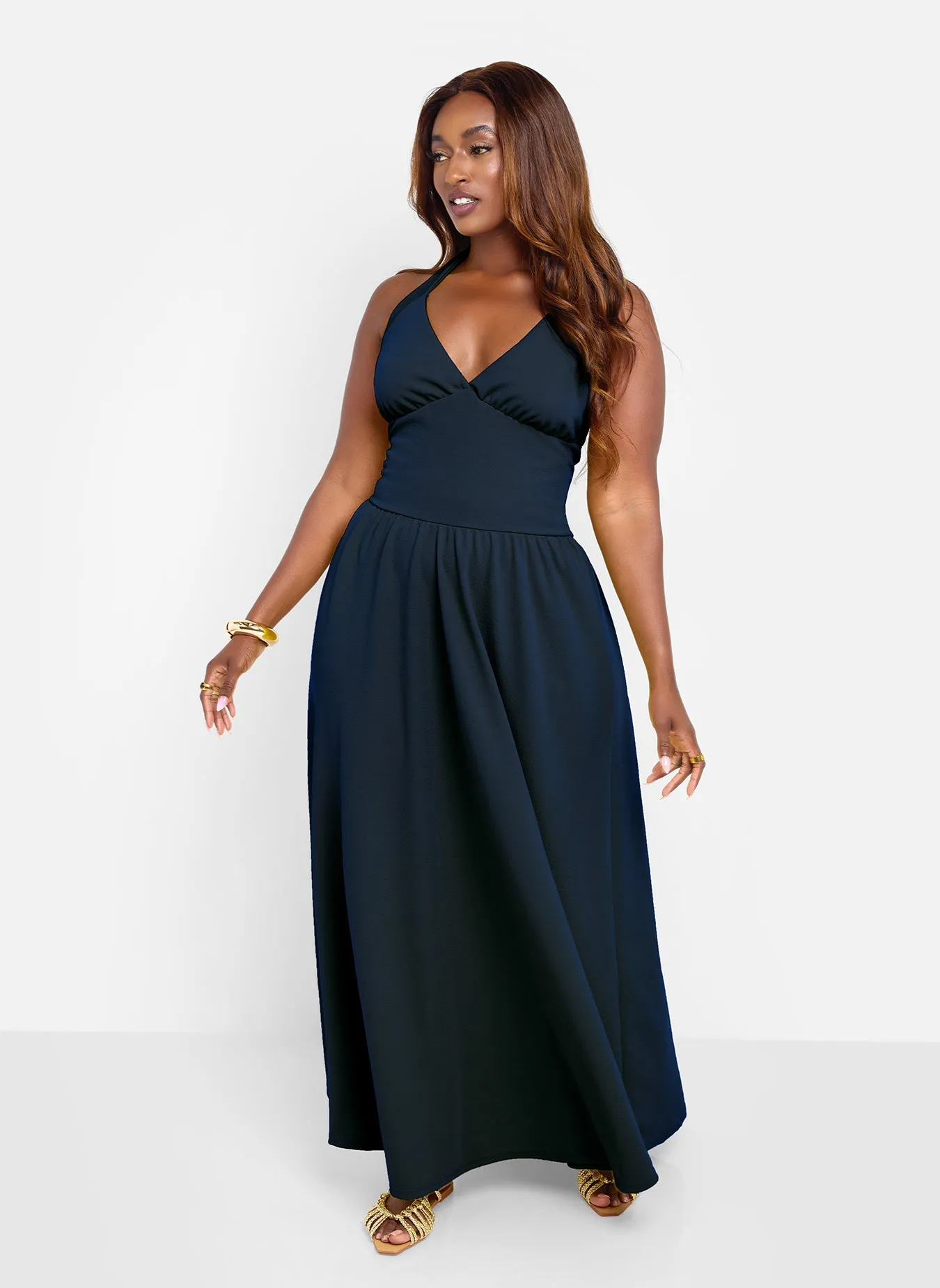 Isabella Halter Skater Maxi Dress - Black sold by Rebdolls