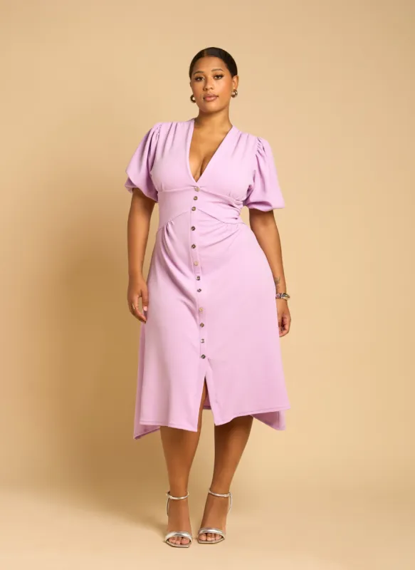 Nila Button Detail Skater Midi Dress - Lilac sold by Rebdolls