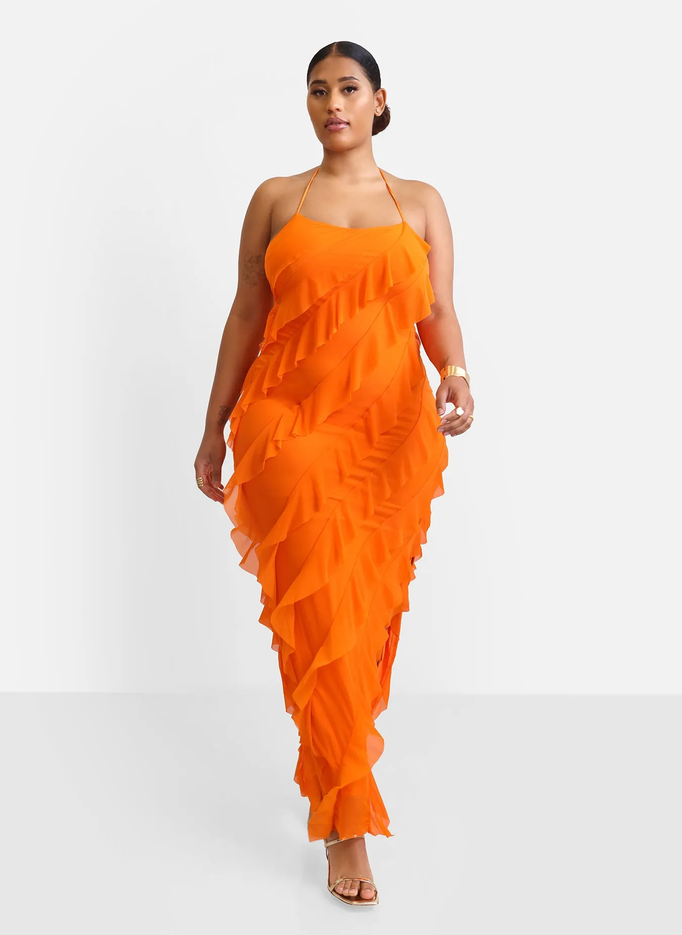 Alessia Mesh Ruffle Maxi Bodycon Dress sold by Rebdolls