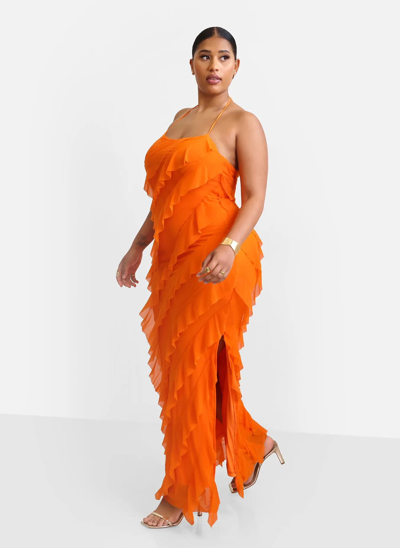 Alessia Mesh Ruffle Maxi Bodycon Dress sold by Rebdolls product image thumbnail 5