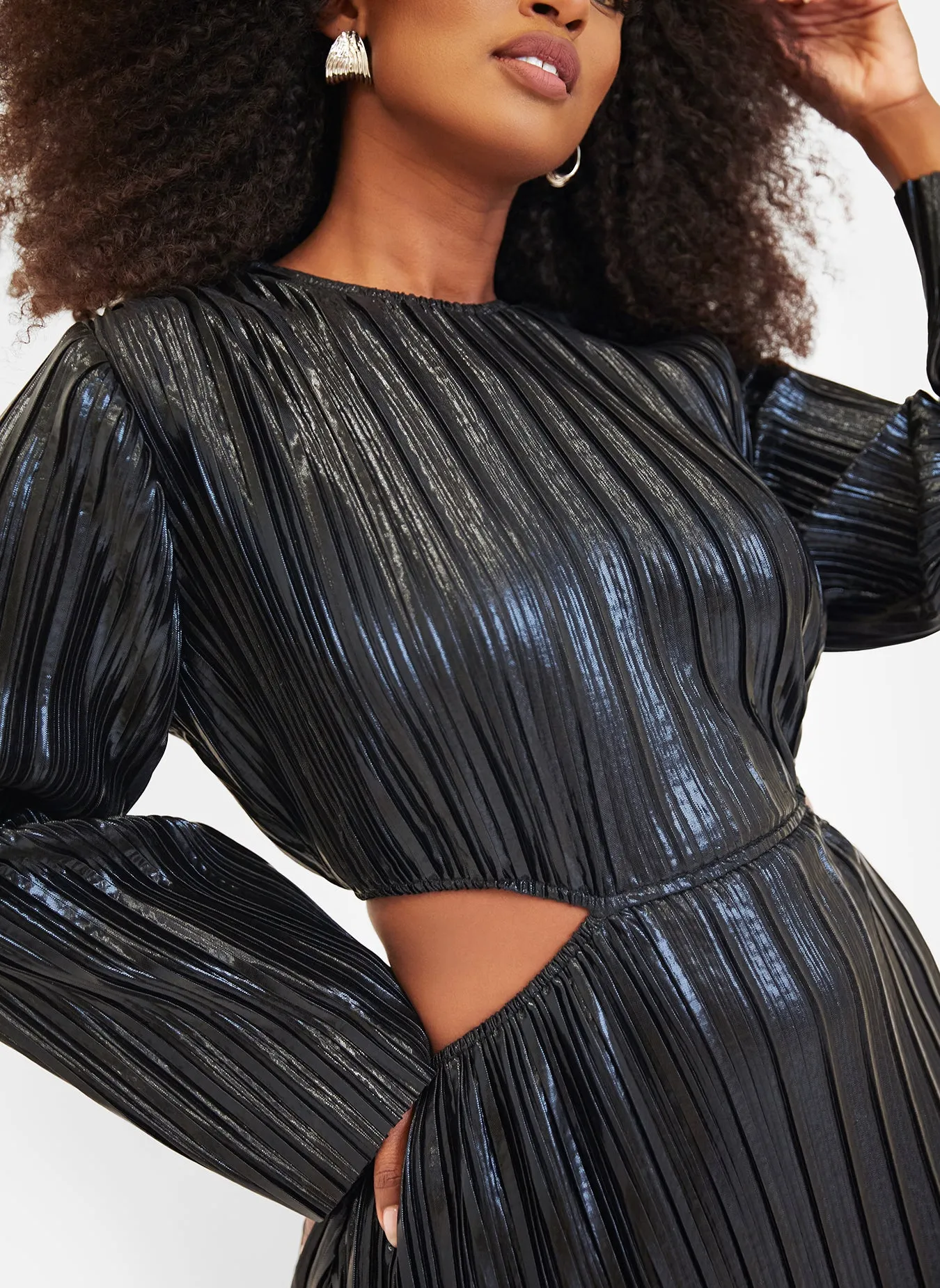 Octavia Metallic Plisse Open Back Maxi Shift Dress - Black sold by Rebdolls product image thumbnail 2