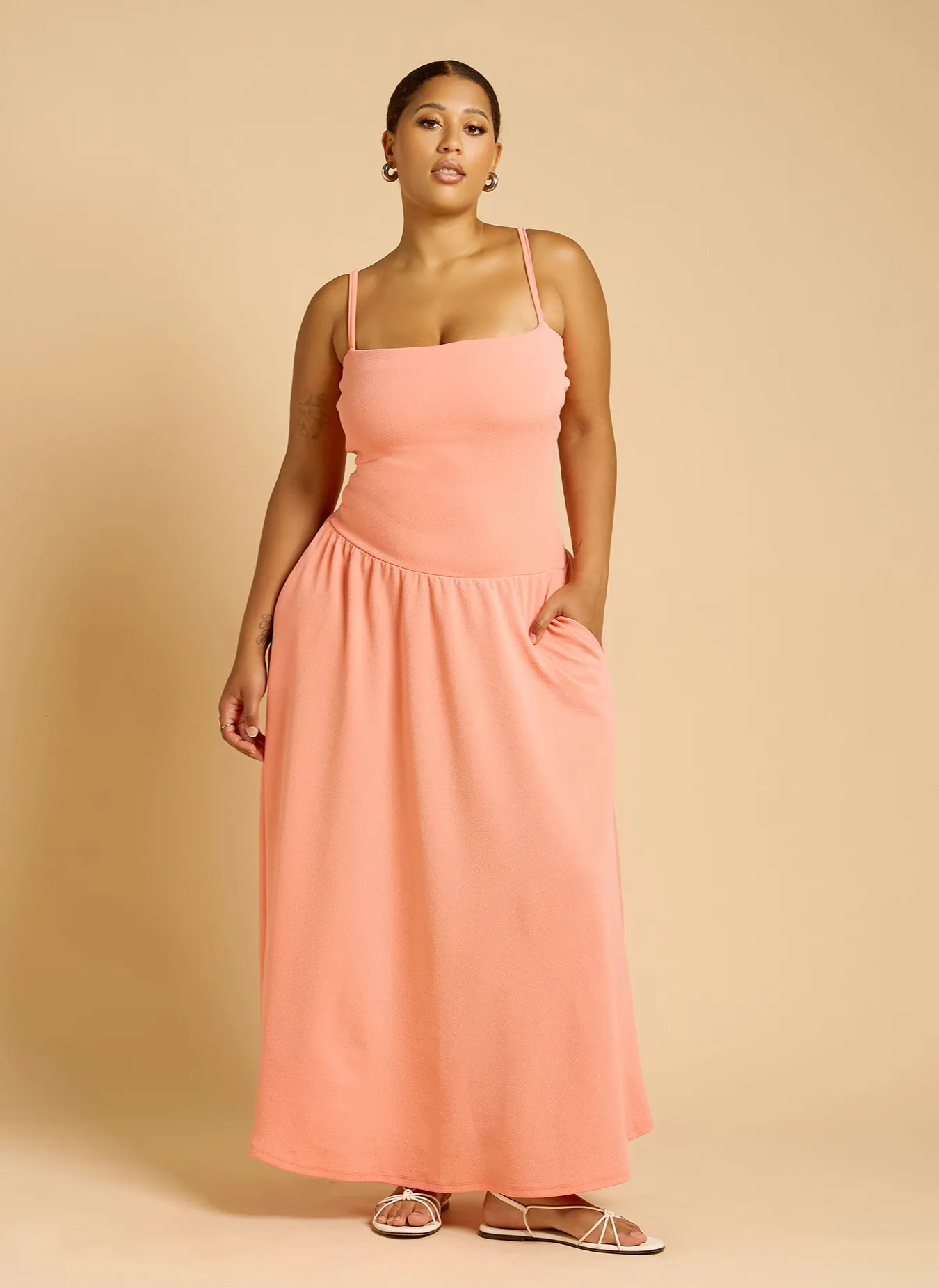 Teuila Pleated Skater Midi Dress - Coral sold by Rebdolls product image thumbnail 4