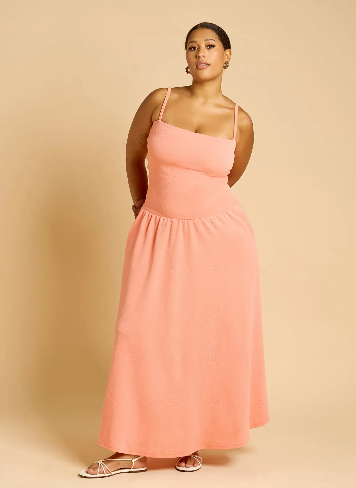 Teuila Pleated Skater Midi Dress - Coral sold by Rebdolls