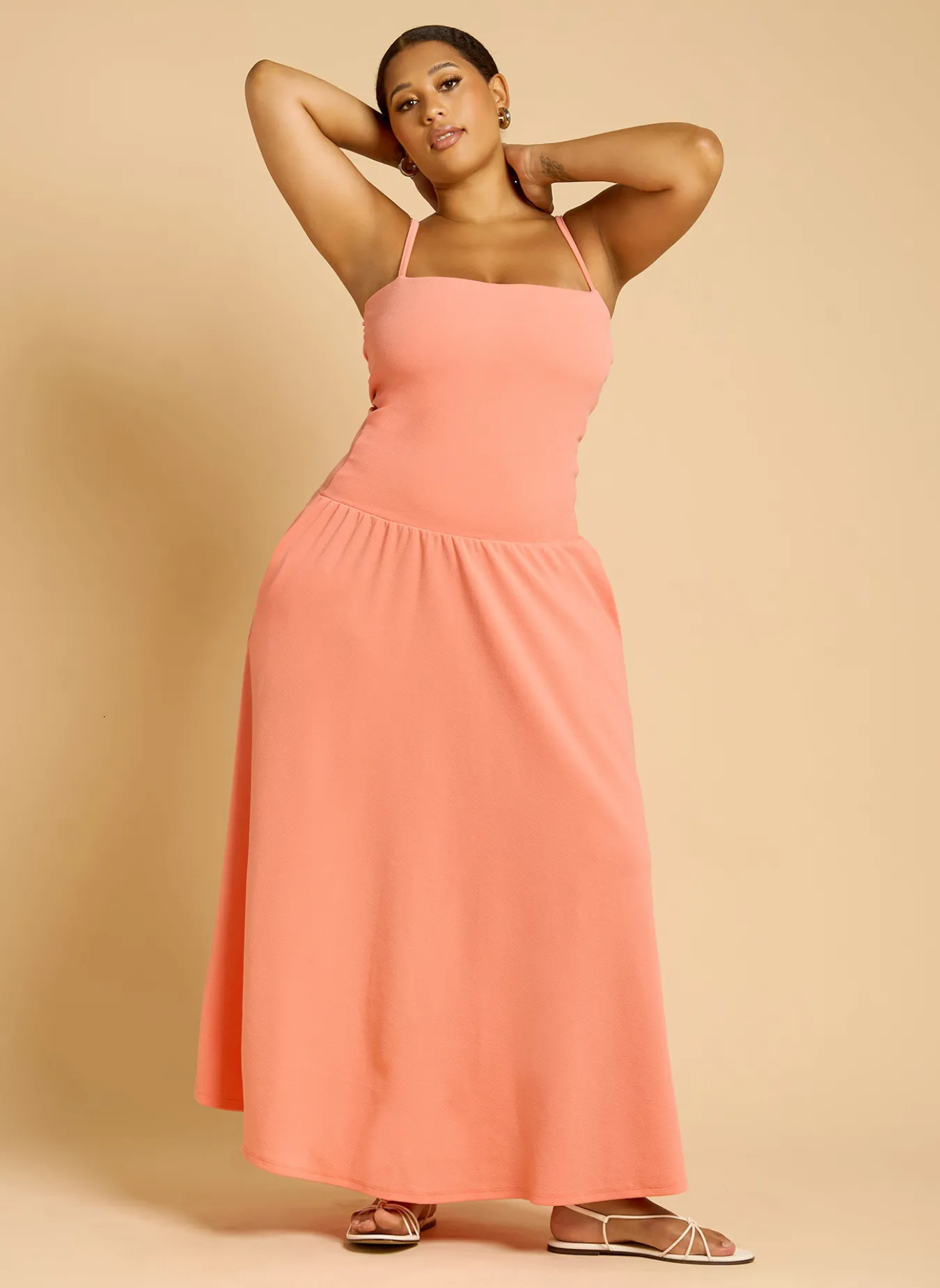 Teuila Pleated Skater Midi Dress - Coral sold by Rebdolls product image thumbnail 2