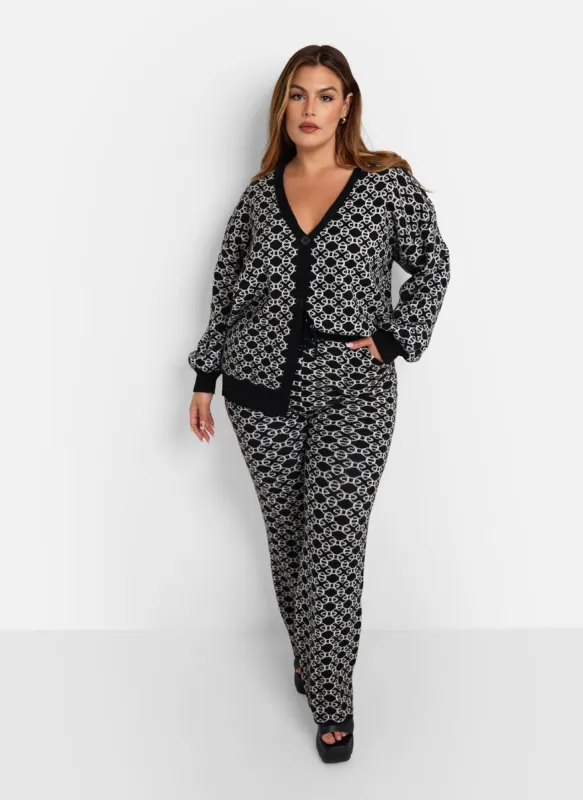 Heidi Abstract Print Knit Wide Leg Pants W. Pockets - Black & White sold by Rebdolls