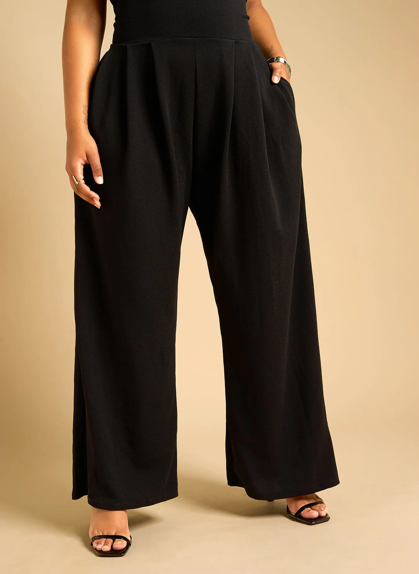 Adelaine Drop Waist Wide Leg Jumpsuit w. Pockets - Black sold by Rebdolls product image thumbnail 4