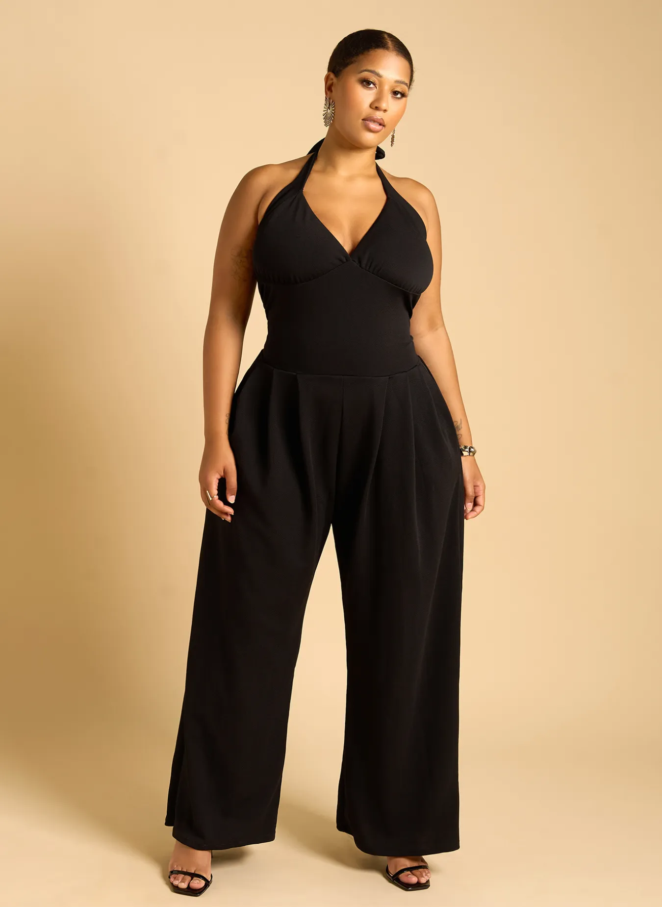 Adelaine Drop Waist Wide Leg Jumpsuit w. Pockets - Black sold by Rebdolls product image thumbnail 2