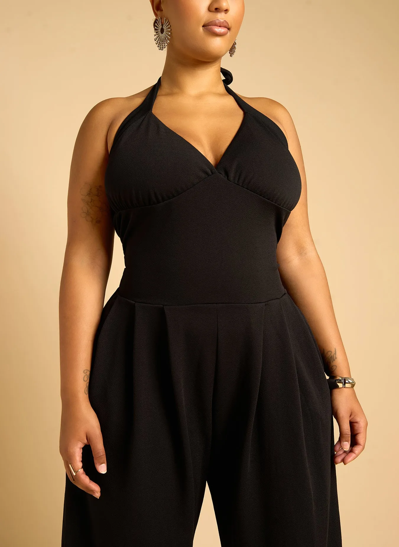 Adelaine Drop Waist Wide Leg Jumpsuit w. Pockets - Black sold by Rebdolls product image thumbnail 3