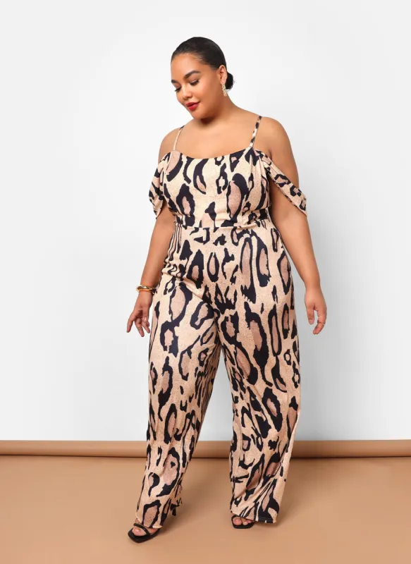 Sarriyah Leopard Drop Sleeve Bell Bottom Jumpsuit sold by Rebdolls