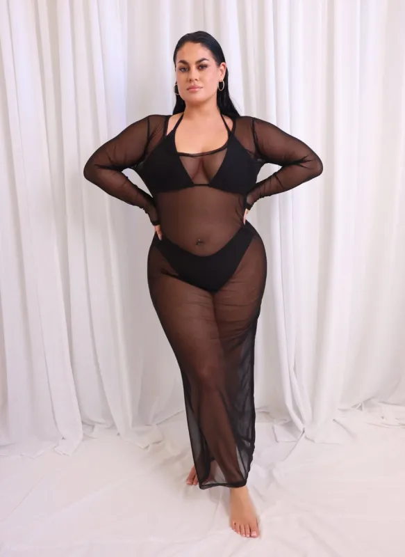 Jade Sheer Mesh Maxi Bodycon Dress - Black sold by Rebdolls