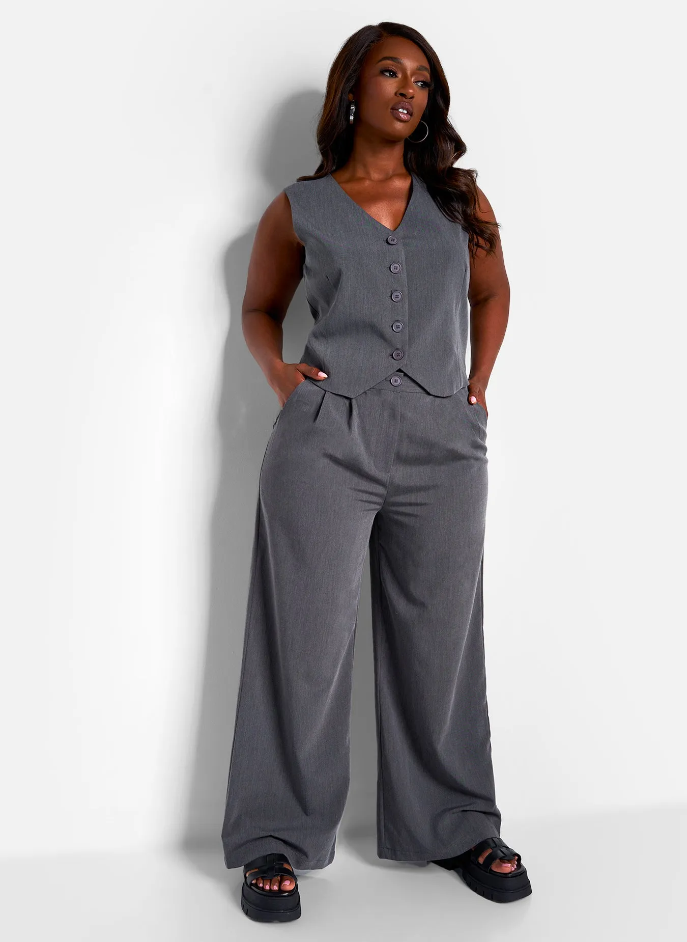 Office Babe Wide Leg Trousers - Charcoal sold by Rebdolls product image thumbnail 2