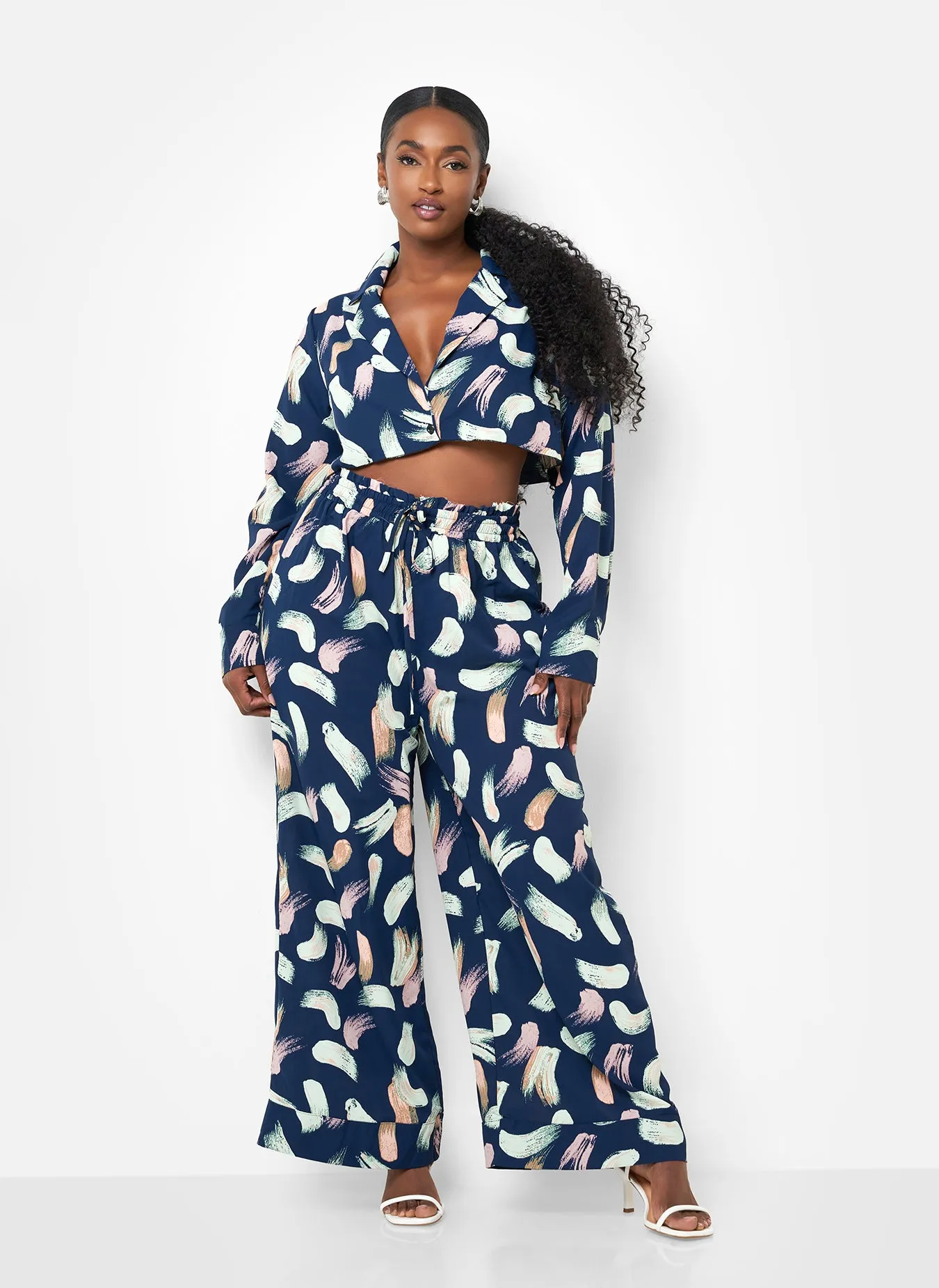 Nina Raw Hem Printed Wide Leg Pants - Navy sold by Rebdolls product image thumbnail 2