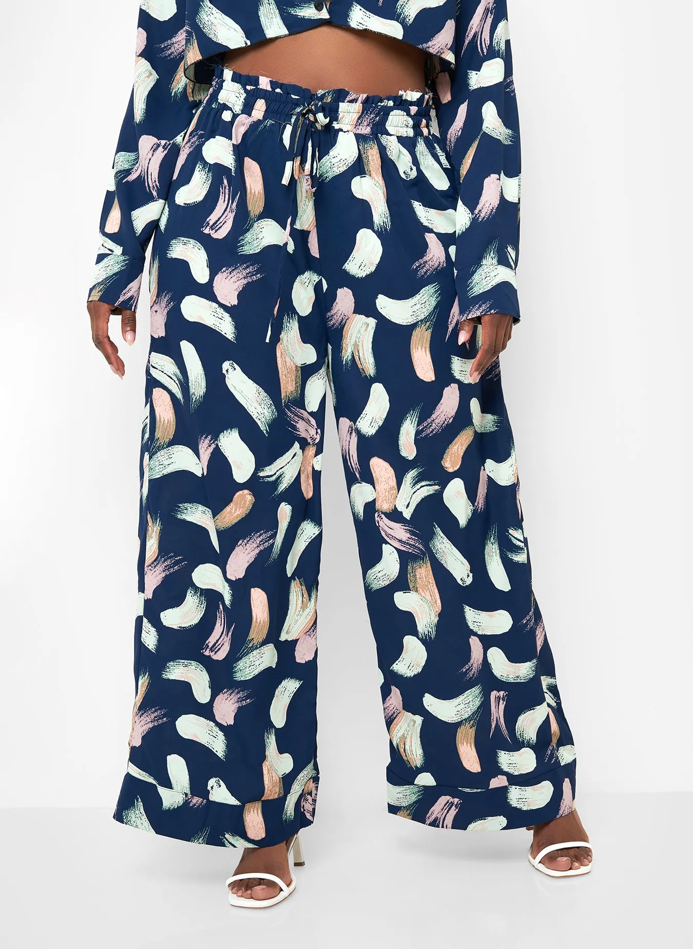 Nina Raw Hem Printed Wide Leg Pants - Navy sold by Rebdolls product image thumbnail 3