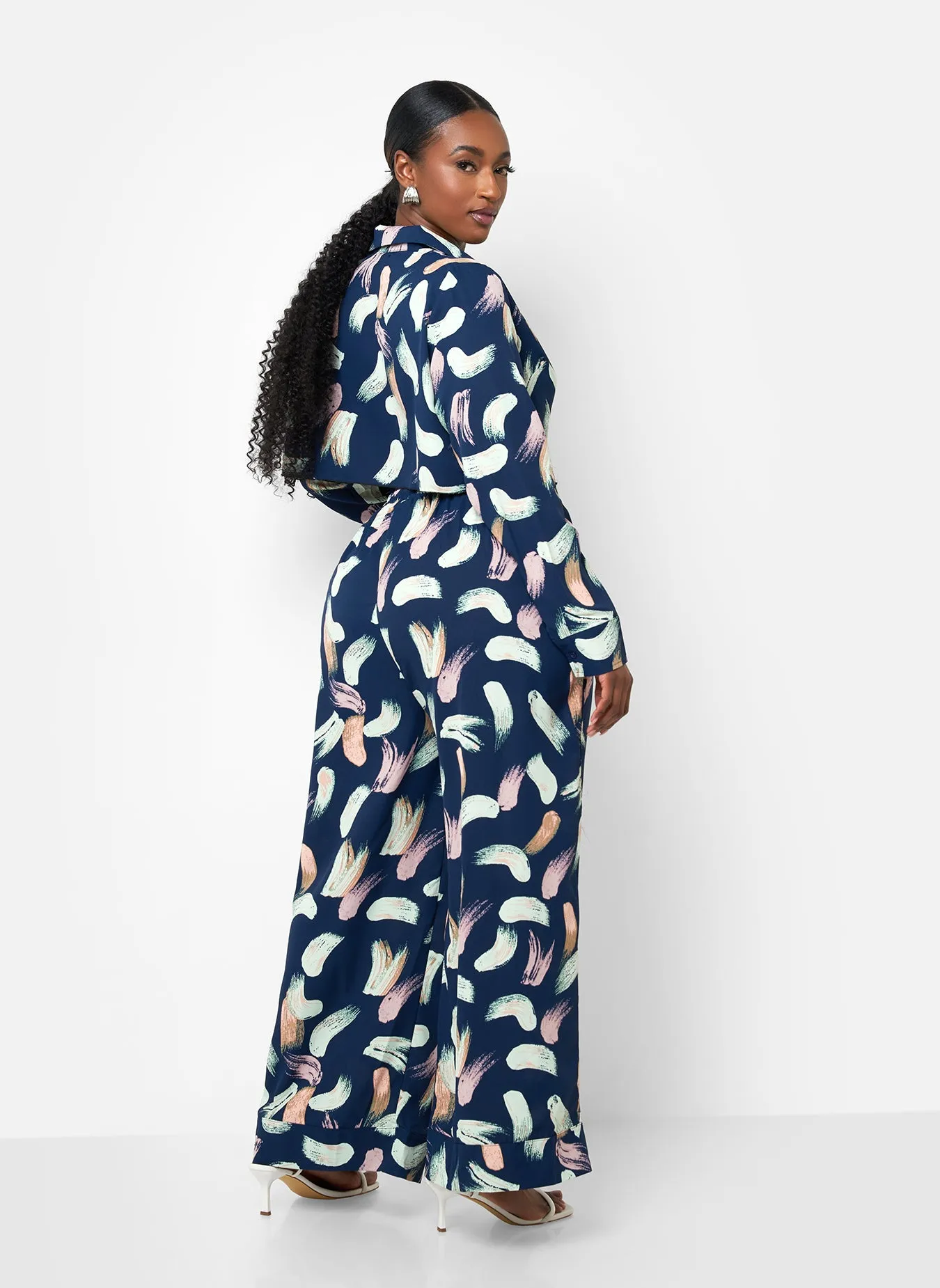 Nina Raw Hem Printed Wide Leg Pants - Navy sold by Rebdolls product image thumbnail 5