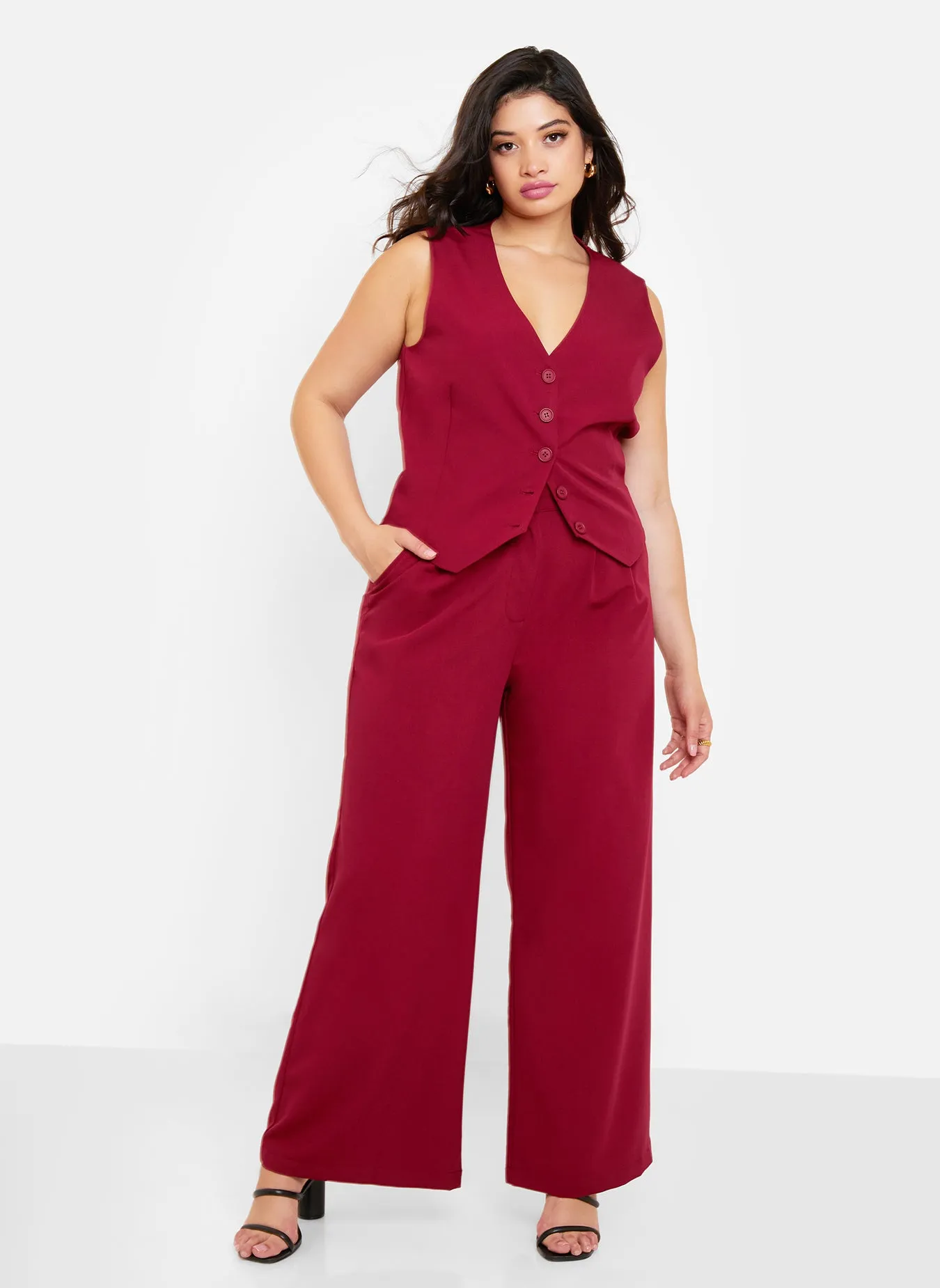 Office Babe Wide Leg Trousers - Burgundy sold by Rebdolls product image thumbnail 2