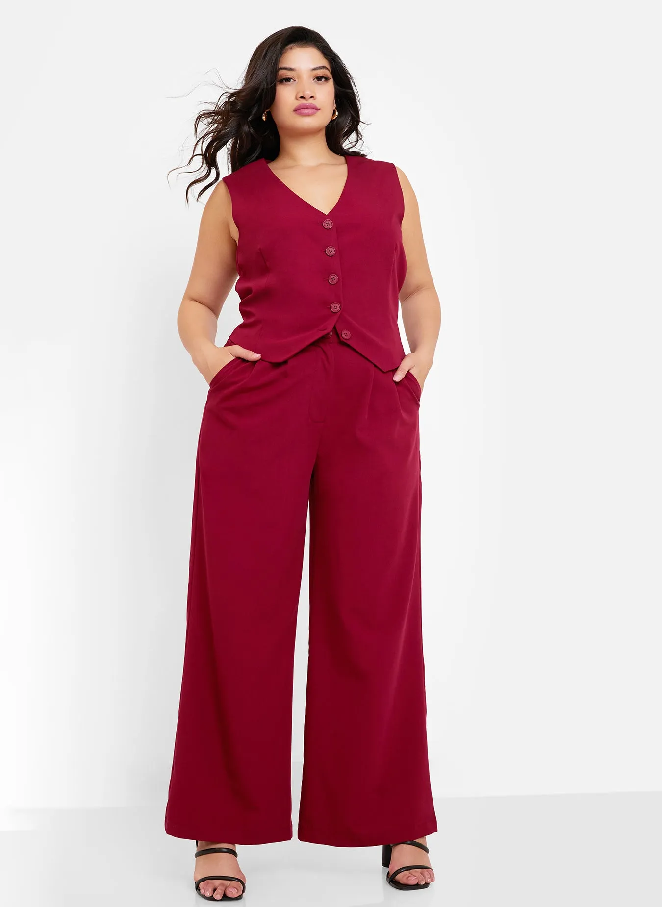 Office Babe Wide Leg Trousers - Burgundy sold by Rebdolls