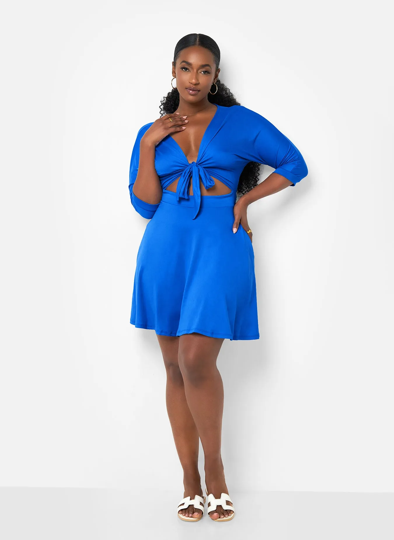 Aimee Front Tie Mini Skater Dress - Royal Blue sold by Rebdolls product image thumbnail 3