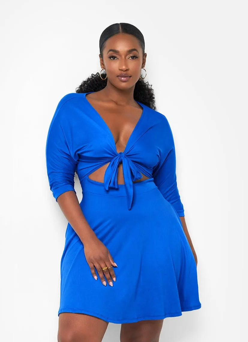 Aimee Front Tie Mini Skater Dress - Royal Blue sold by Rebdolls