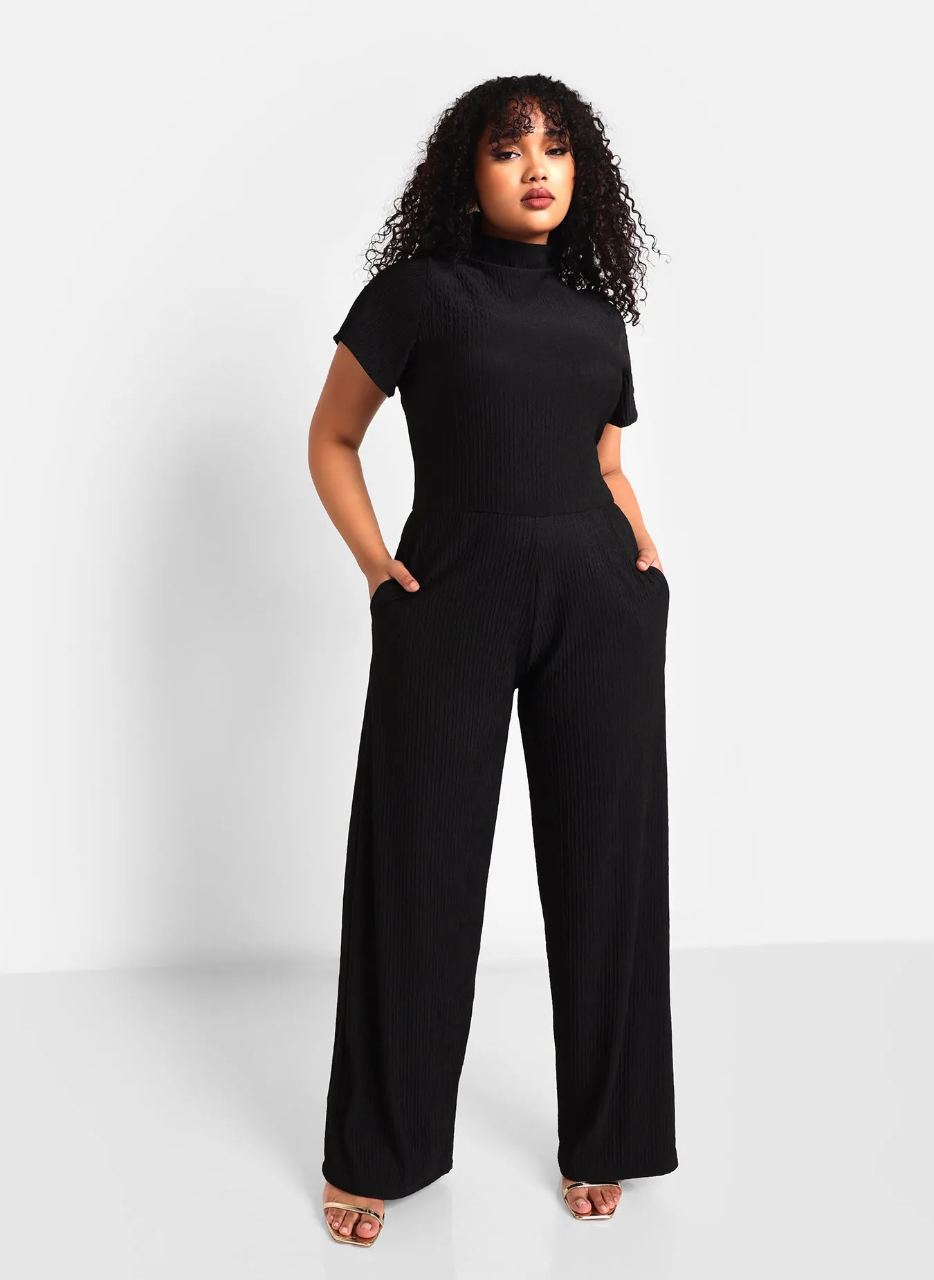 Rosie Textured Short Sleeve Wide Leg Jumpsuit sold by Rebdolls product image thumbnail 2