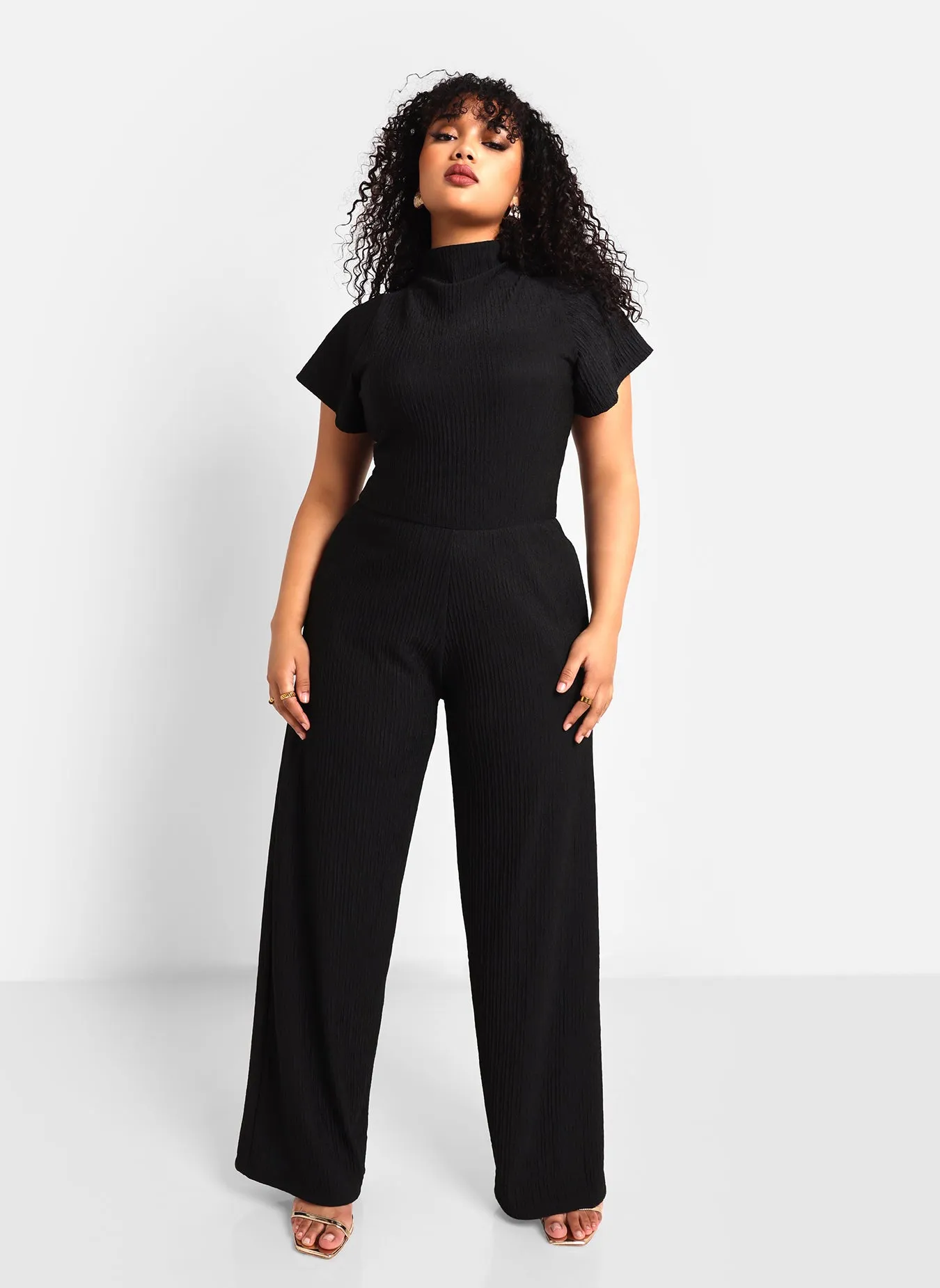 Rosie Textured Short Sleeve Wide Leg Jumpsuit sold by Rebdolls