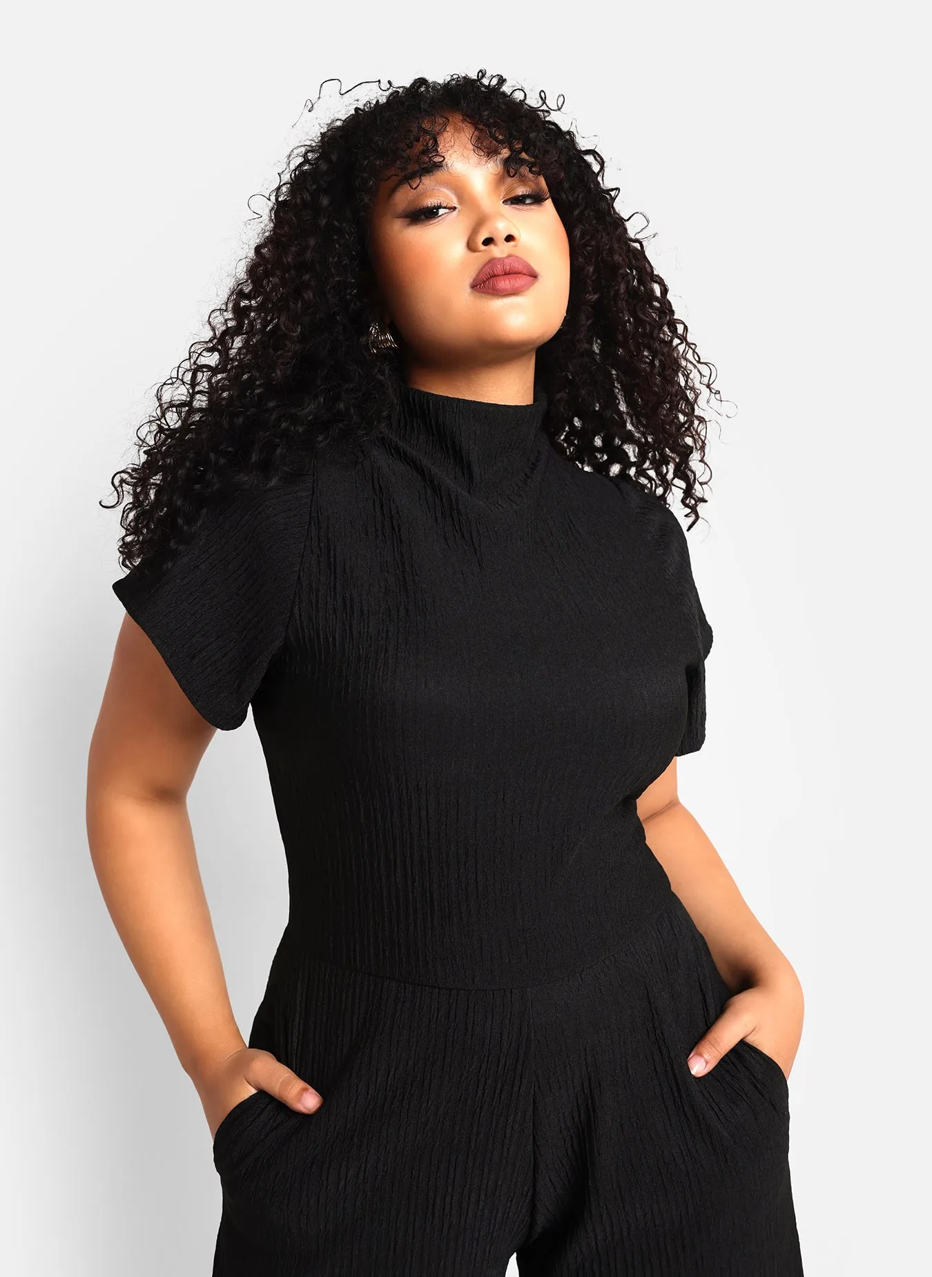 Rosie Textured Short Sleeve Wide Leg Jumpsuit sold by Rebdolls product image thumbnail 4