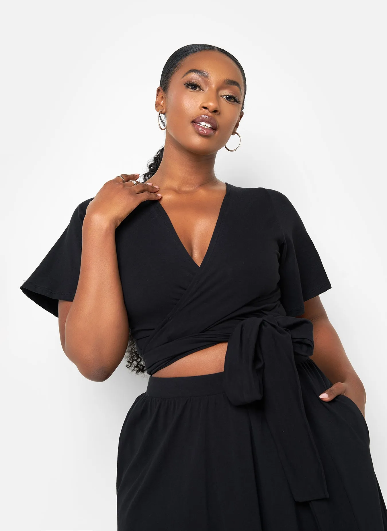 Big Risk Wrap Around Kimono Crop Top - Black sold by Rebdolls