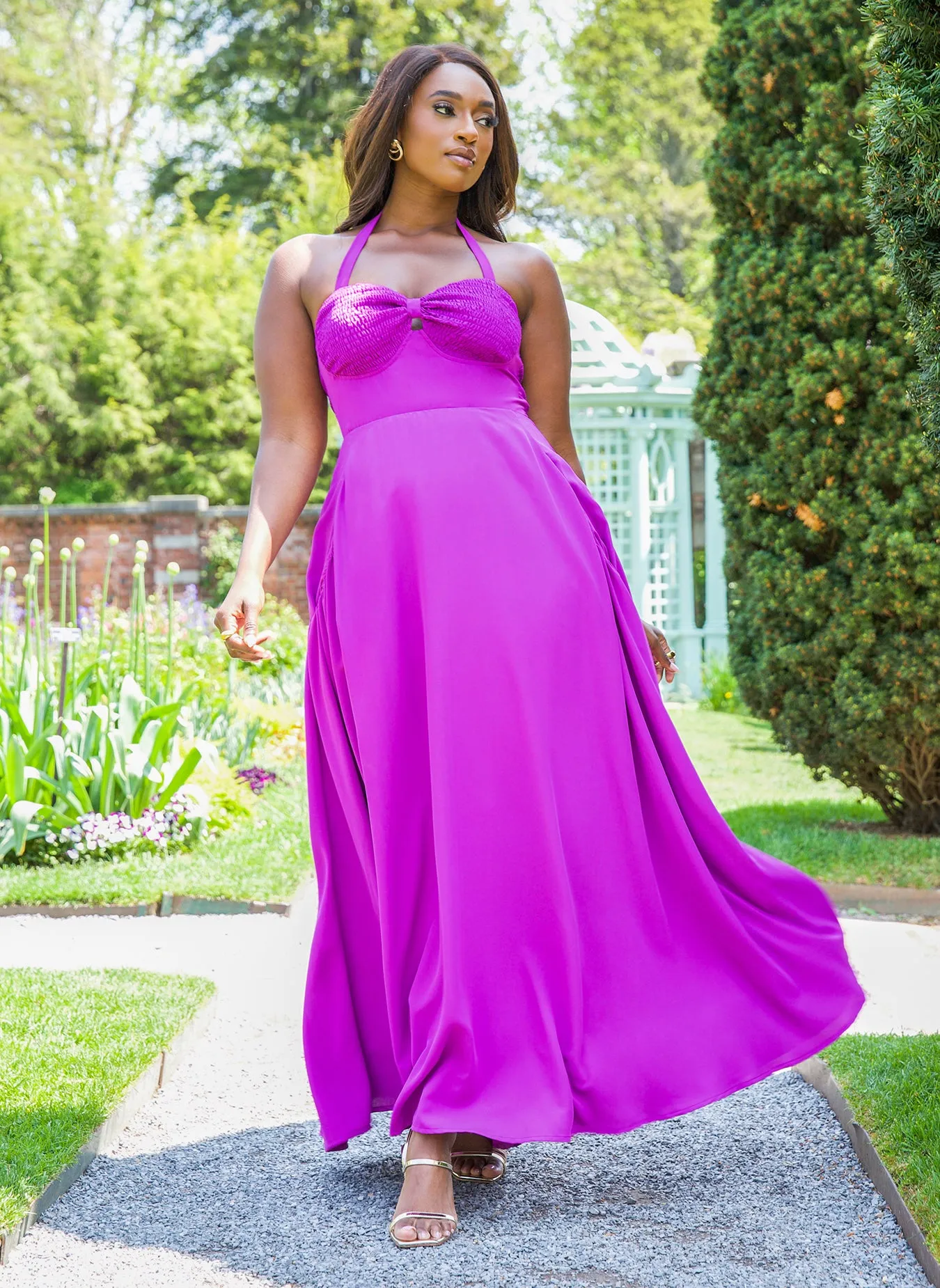 Jillian Smocked Halter Maxi A Line Dress sold by Rebdolls