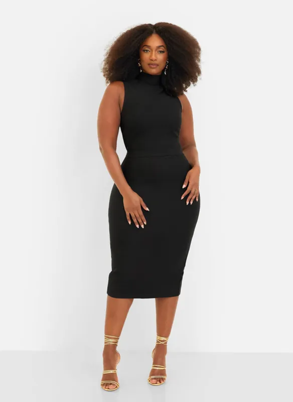 Esme Bandage High Neck Midi Bodycon Dress - Black sold by Rebdolls