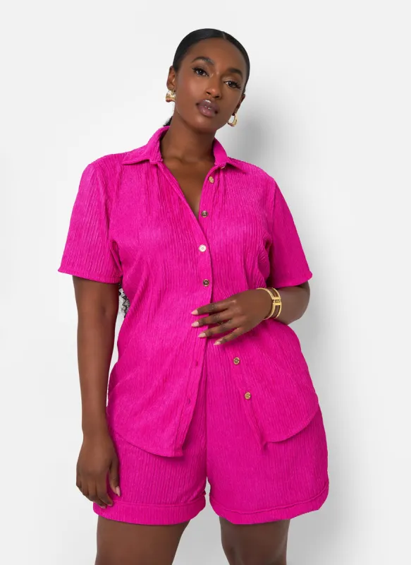 Adriana Textured Button Up Top - Fuchsia sold by Rebdolls