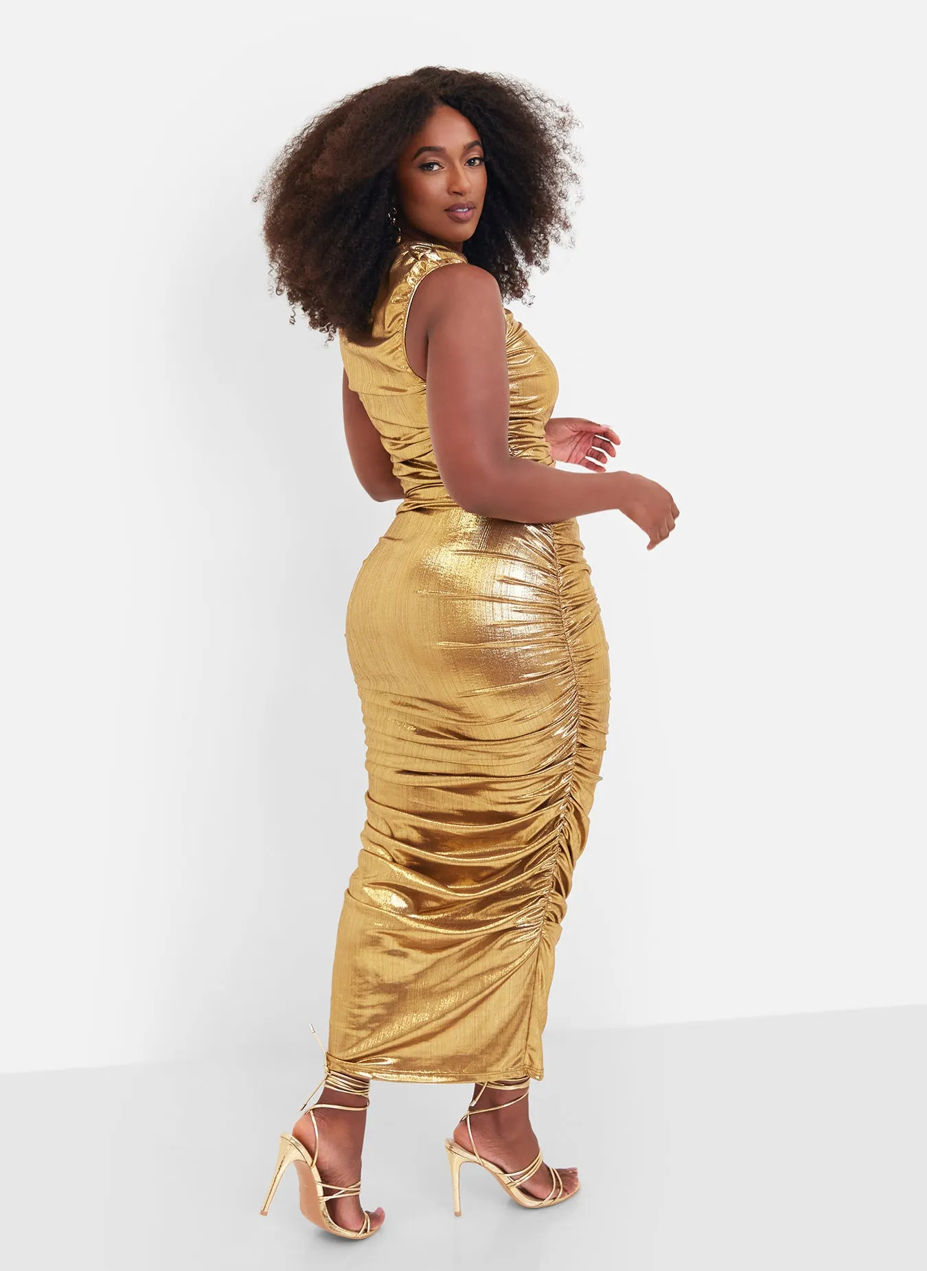 Montana Metallic Ruched Maxi Bodycon Dress sold by Rebdolls product image thumbnail 5