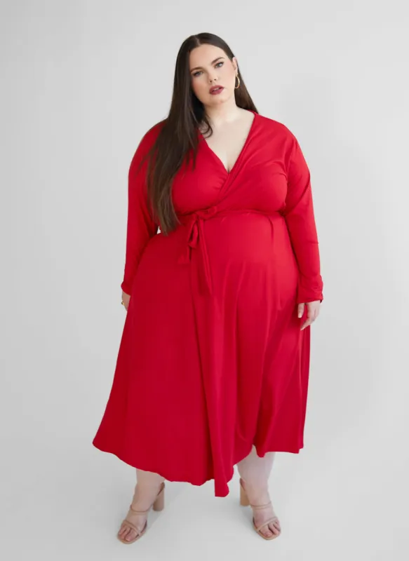 Essential Long Sleeve Midi Wrap Dress sold by Rebdolls